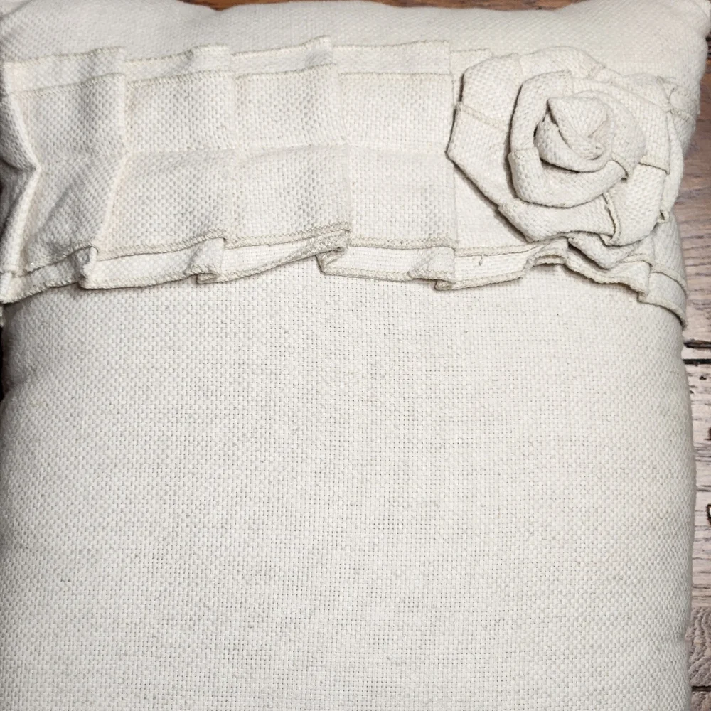 Borgata Linen-Look Ruffle Rosette Accent Pillow ~15